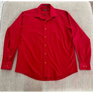 Pierre Cardin Mens Red Slim Fit Dress Shirt Long Sleeve Button Up Collared Large